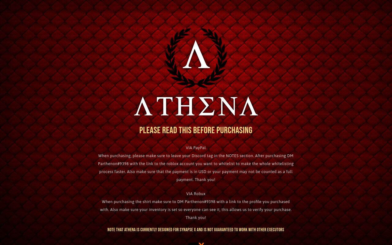 Athena Purchase Disclaimer - buy roblox synapse executors